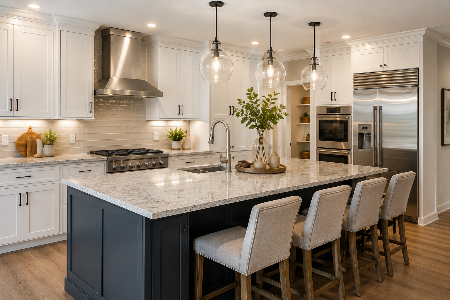 Modern luxury kitchen with island and decor